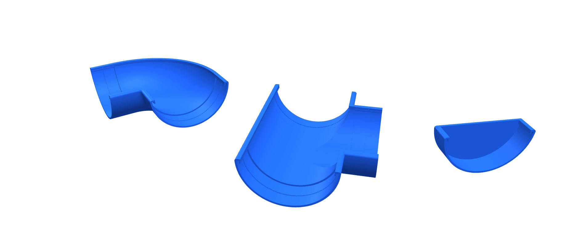 A gutter angle joint, a T branch and an end cap.